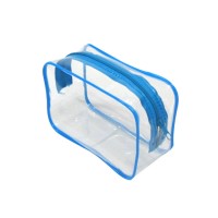 Wholesale Portable Waterproof Plastic Clear Blue PVC Cosmetic Bag